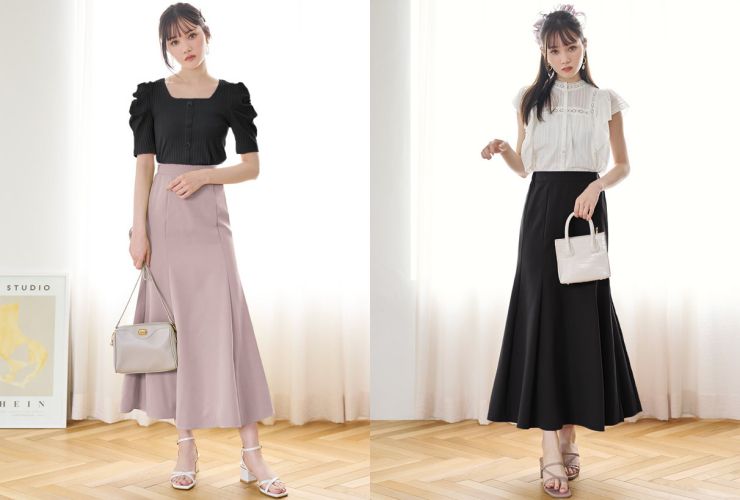 日本 GRL - 高腰浪漫魚尾長裙-米