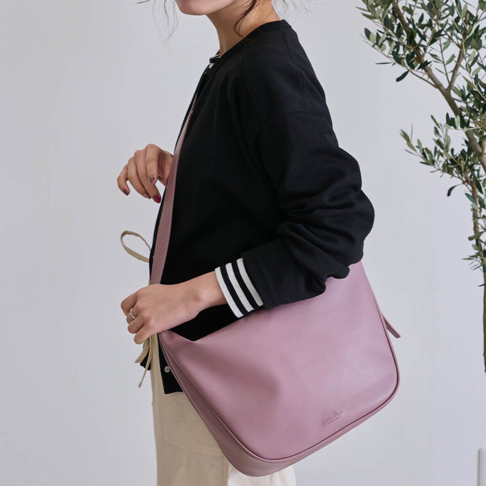 柔滑簡約休閒單肩側背包-煙燻粉 (23x28cm(開口處37.5cm))