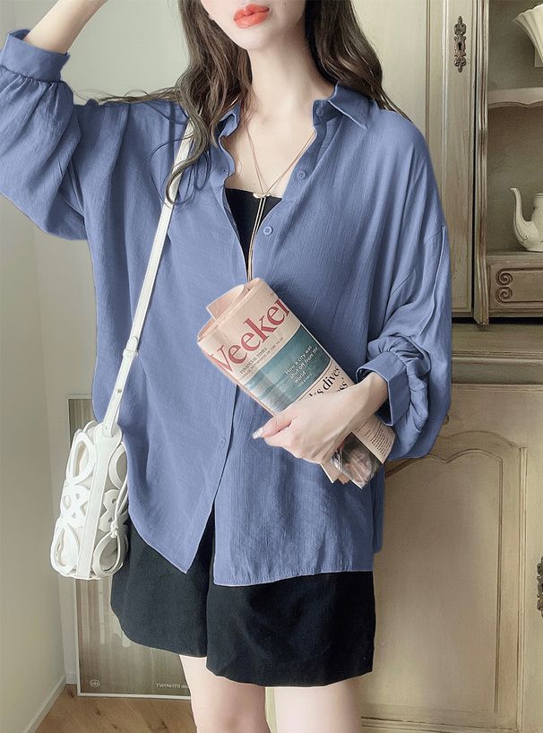 日本 GRL - 嫘縈舒適微透感泡泡長袖襯衫-淺杏 (F)