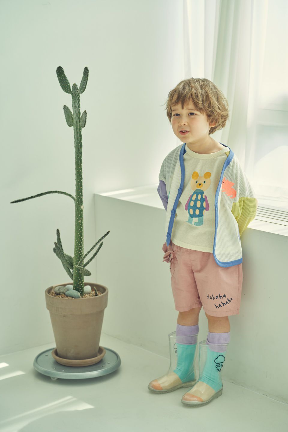 韓國 Mimico - 熊熊拉鍊口袋寬版褲-粉紅