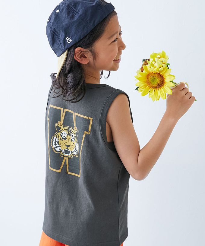 日本 devirock - 100%棉 定番印花無袖上衣-英文logo-寶藍