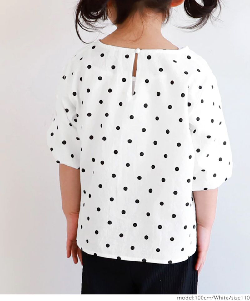 日本 COCA - 純棉澎澎袖短袖上衣-小孩-黑白點點