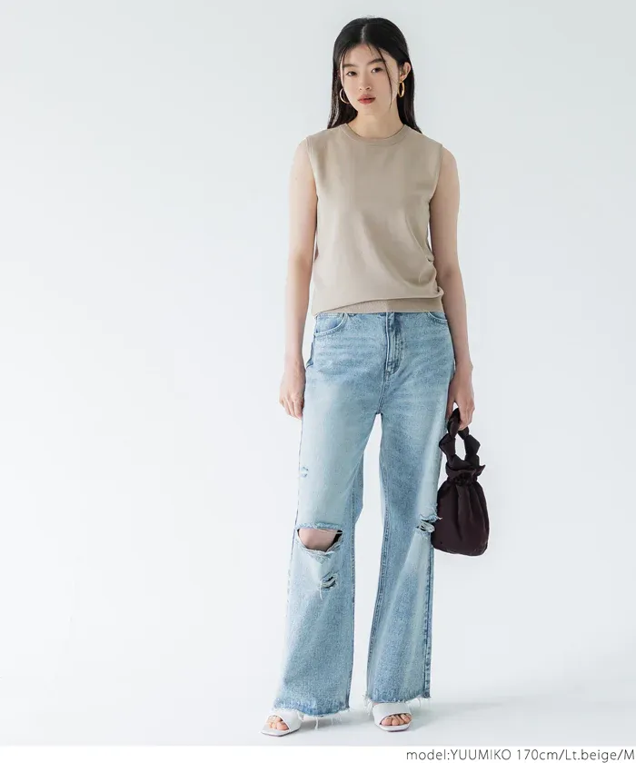 日本 COCA - 嫘縈混涼爽彈性無袖上衣-淺藍