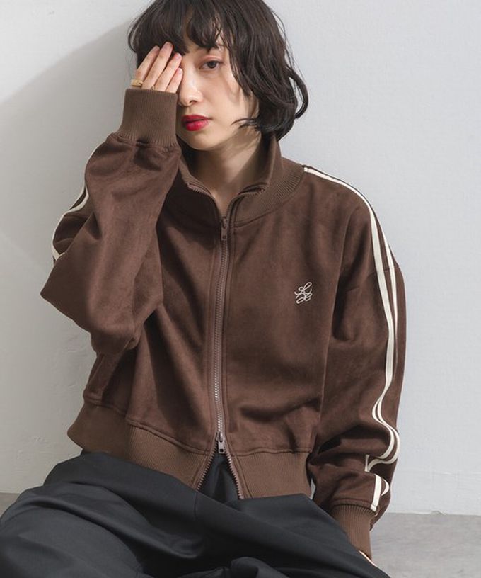 日本 ELENCARE DUE - 麂皮短絨休閒配色運動風夾克-煙燻黃