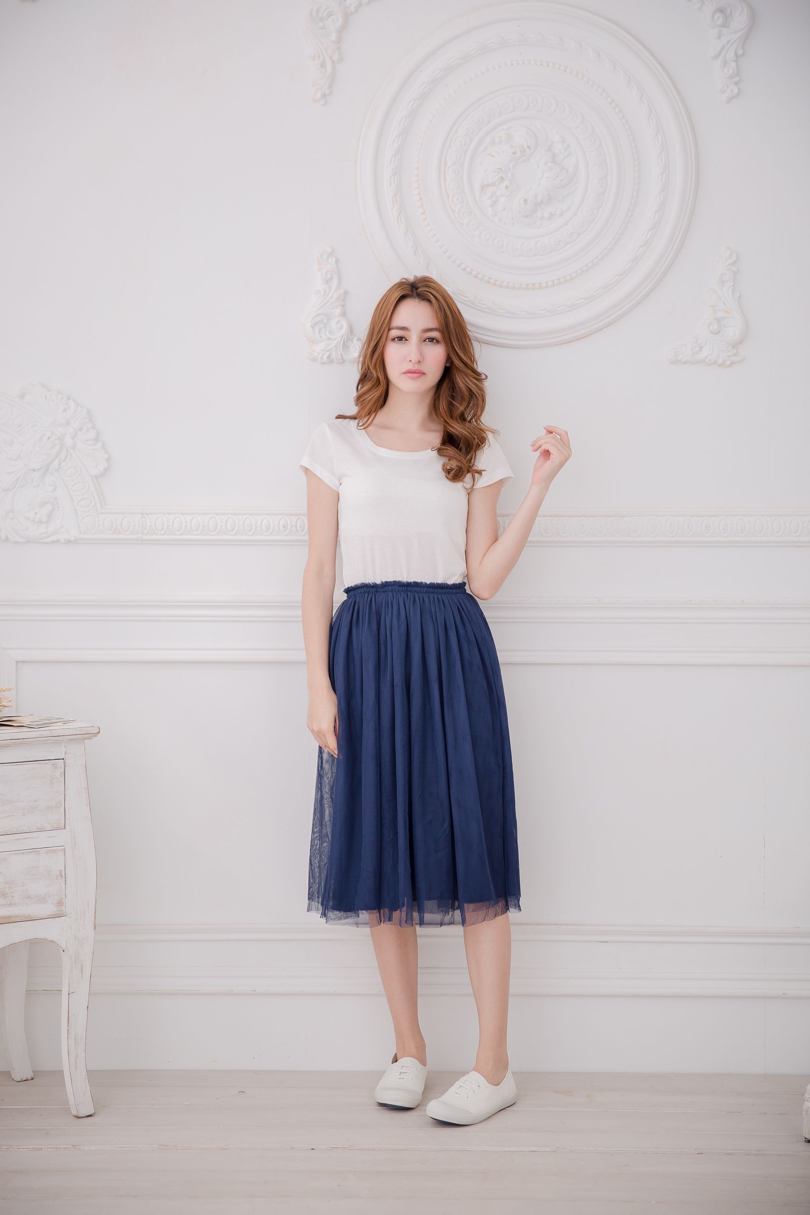 Peachy - 獨家訂製綿柔半身紗裙-半身中長版-午夜藍 (F)