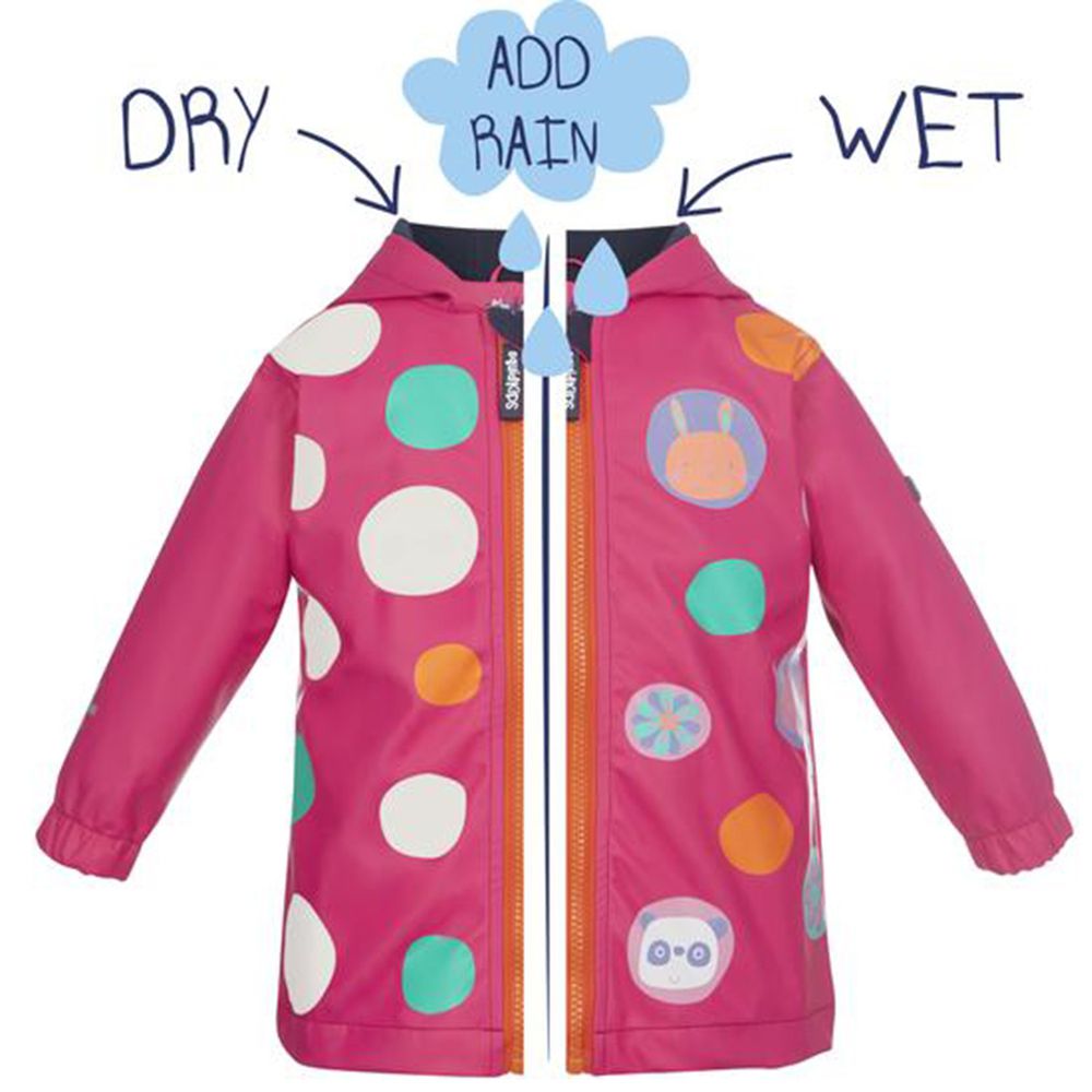 英國 Squid Kids - 厚款變色雨衣-半彩色圓點-粉紅