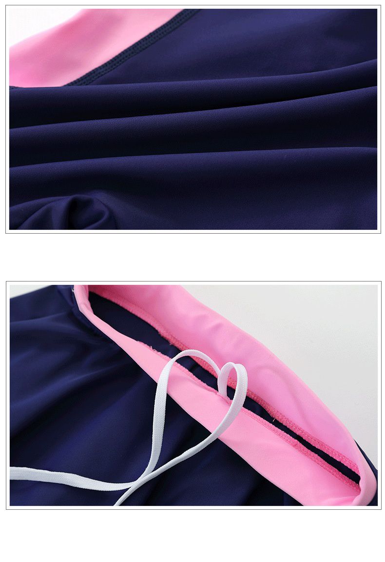運動風短袖連身泳裝-裙子款-粉+藍