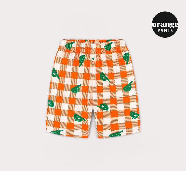 韓國 HEJMINI - 黃毛女孩格子套裝-橘