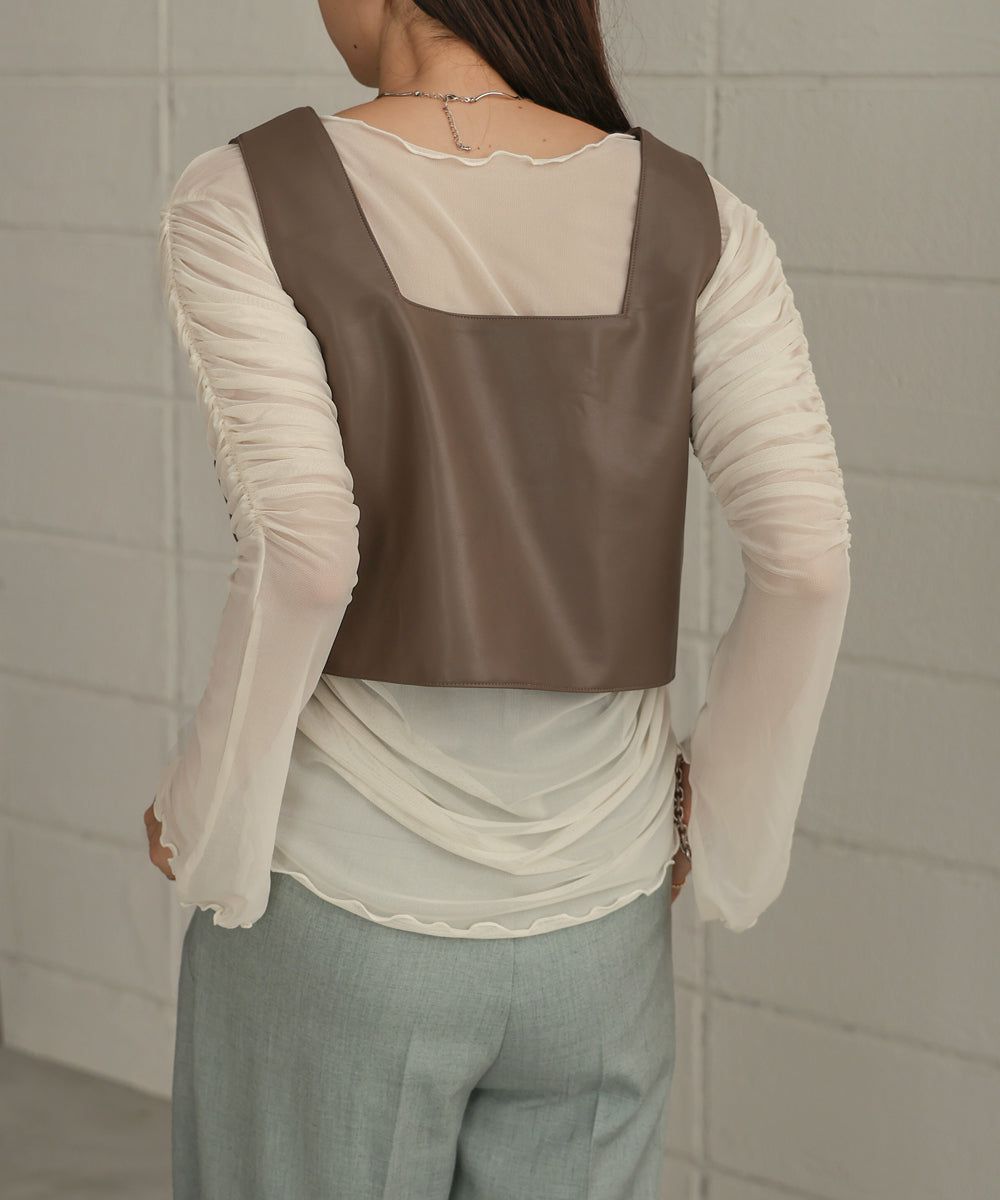 日本 Bab - 時尚透感抓皺長袖內搭/上衣-深可可