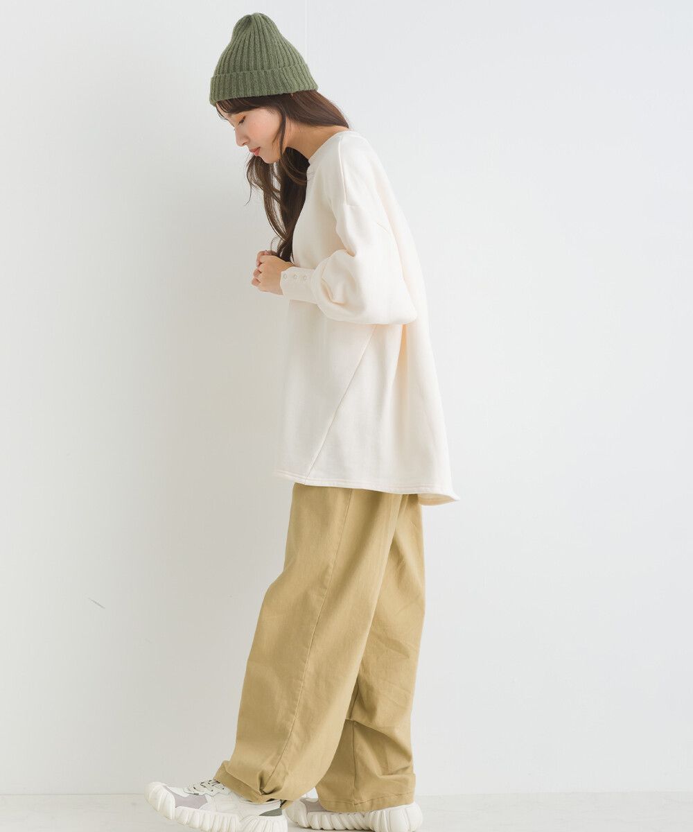 日本女裝代購 - 裏起毛典雅束口袖長袖上衣-象牙