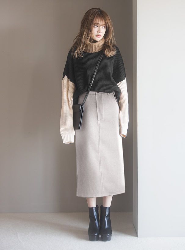 日本 GRL - 毛呢感百搭直筒裙-淺米