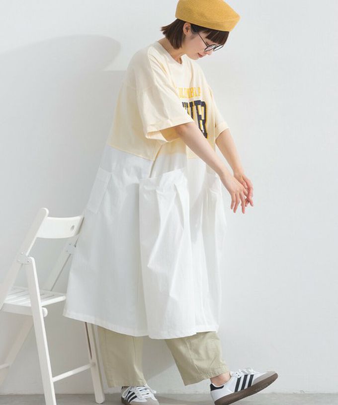 日本 Lupilien - 異素材撞色學院風俐落短袖洋裝-海軍藍