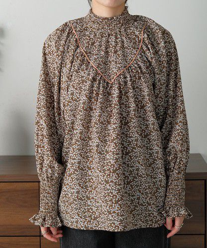 日本 Bou Jeloud - 歐風碎花澎澎袖上衣-氣質黑