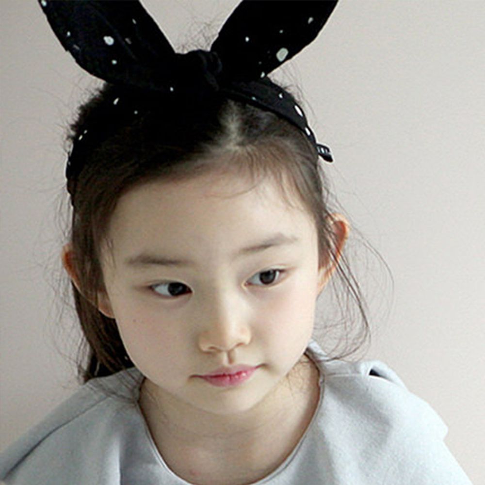 韓國 Mini Dressing - 時尚可愛兔子耳朵造型髮帶-黑白點點 (單一尺寸)