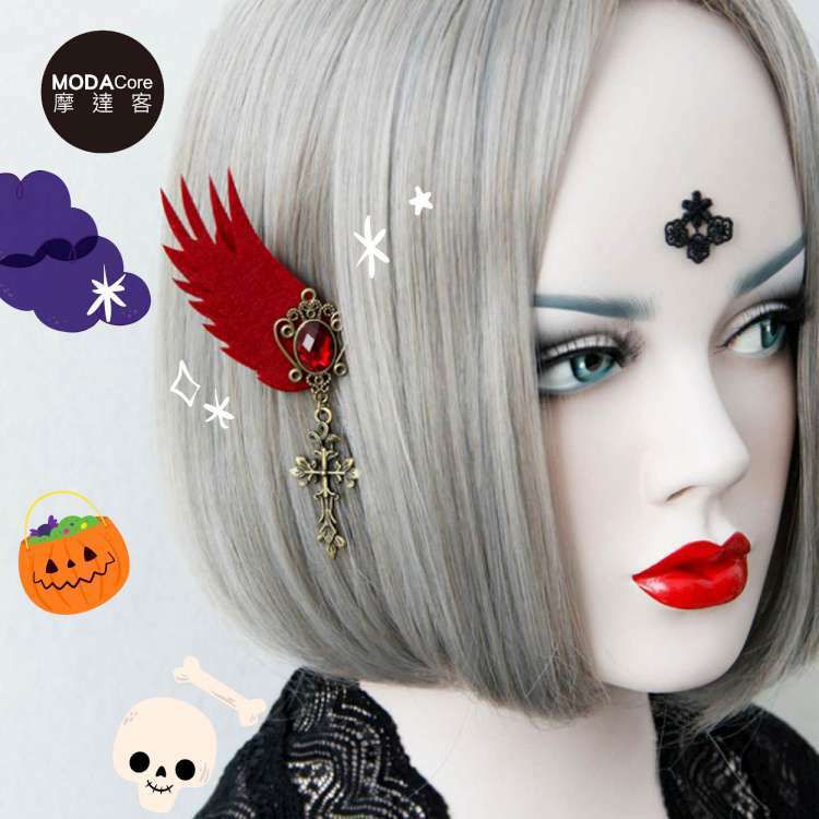 MODACore 摩達客 - ★萬聖節派對★精緻手作復古歌德式十字架酒紅色耳環耳夾兩入一對_Cosplay變裝化妝舞會 一組(二入)