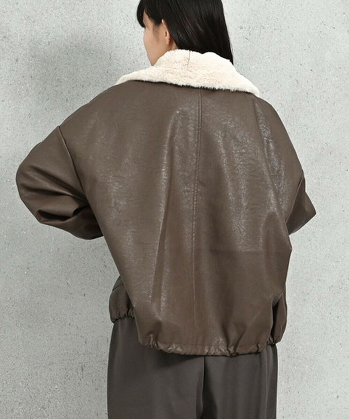 日本 ELENCARE DUE - 2way毛領質感仿皮俐落夾克外套-灰褐