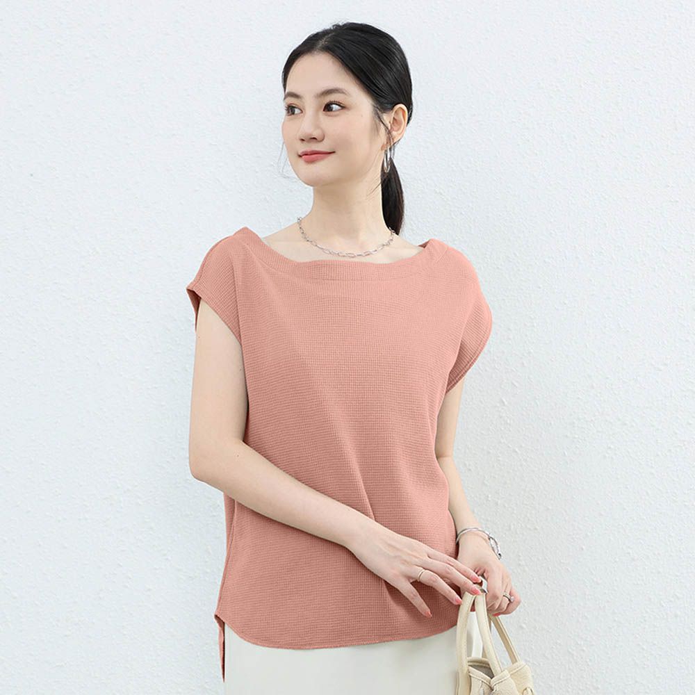 休閒百搭顯瘦法式袖上衣-粉橘