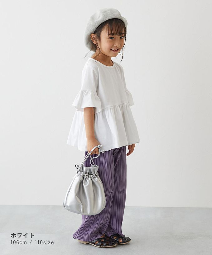 日本 devirock - 寬鬆圓領荷葉五分袖上衣-淺黃