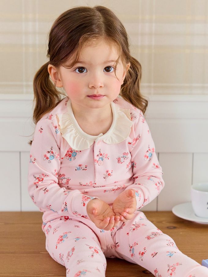 韓國 Cordi-i - 桃皮絨長袖家居服-小巧花束-淺粉