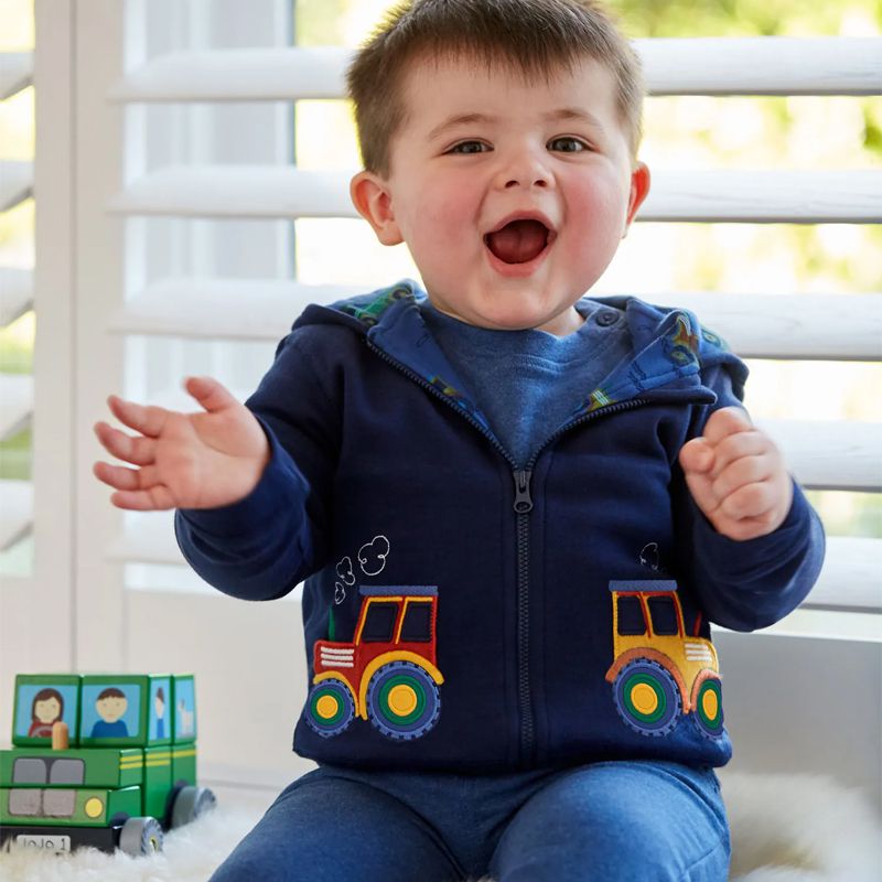 英國 JoJo Maman BeBe - 雙面穿100%純棉保暖連帽外套-拖拉機