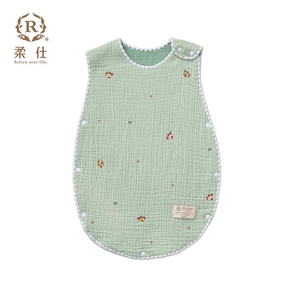 貝殼縫邊六層紗防踢被-草原綠象