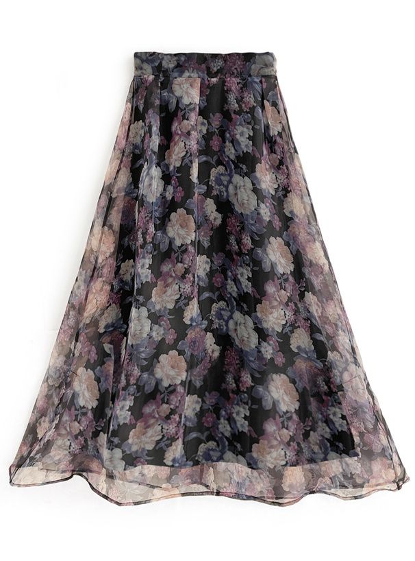 日本 GRL - 浪漫暈染碎花雪紡長裙-經典黑