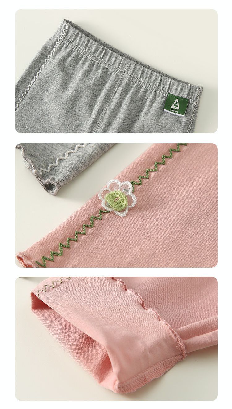 彈力九分內搭褲-花花-粉色