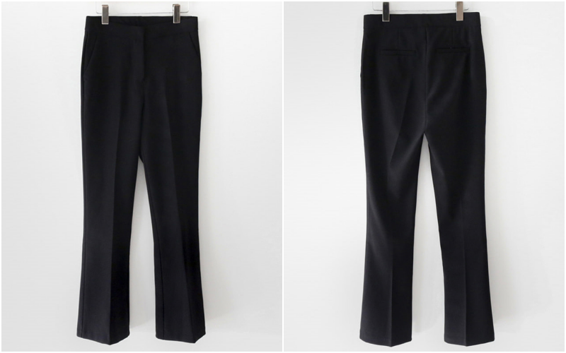 韓國 ENVYLOOK - 隱形釦打褶微喇叭褲-黑