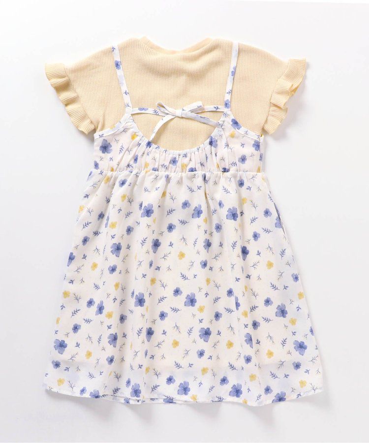 日本 apres les cours - 成熟又可愛的假二件綁帶洋裝-米黃-藍小花