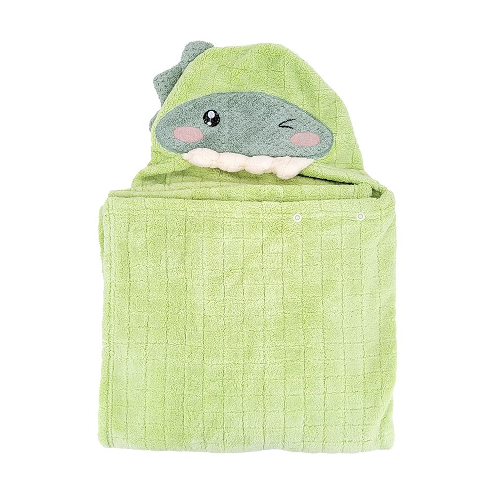 JoyNa - 連帽吸水浴巾 大尺寸斗篷浴巾 可當蓋毯-綠恐龍 (105*105CM)