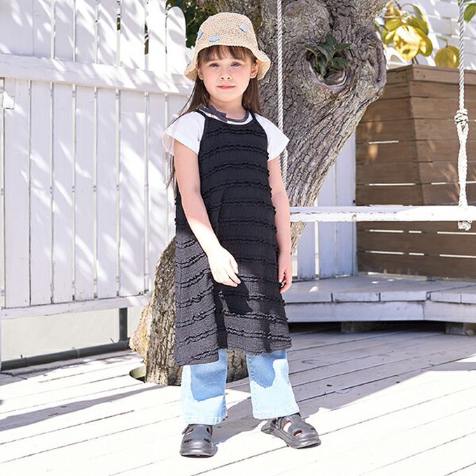 日本 Lycee mine - 柔軟緞帶領刺繡短袖上衣-灰黑