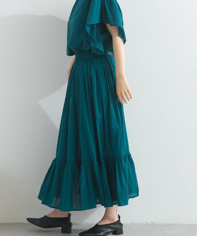 日本 Lupilien - 100%印度棉 飄逸緹花下擺鬆緊長裙-土耳其綠