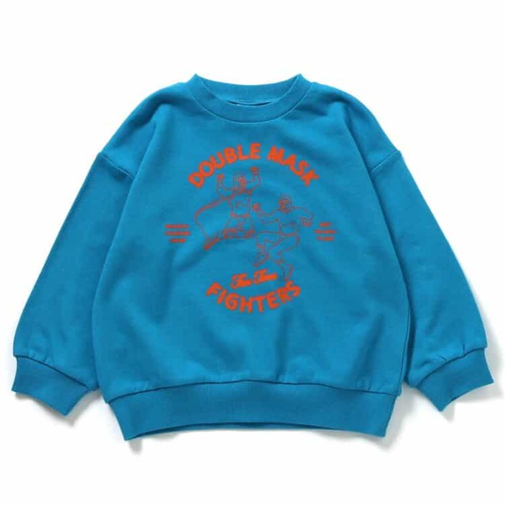 美式印花純棉裏毛長袖上衣-蒙面拳擊-寶石藍