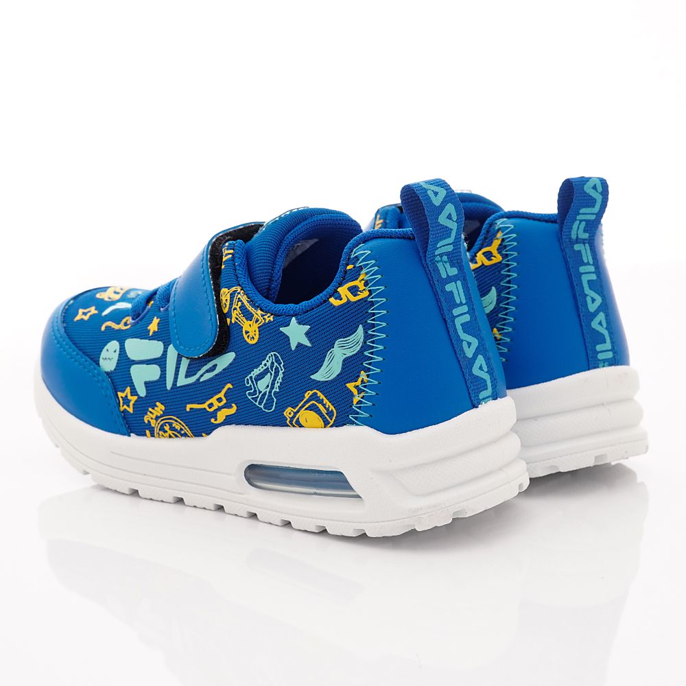 FILA - 半氣墊彈力印花運動鞋(中大童段)-藍黃
