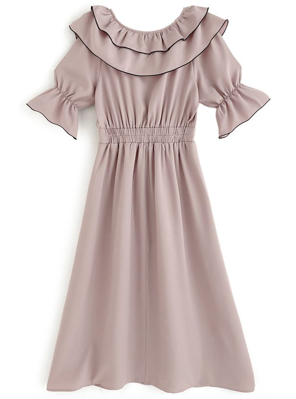 日本 GRL - 浪漫滿屋層次糖果袖收腰洋裝-經典黑