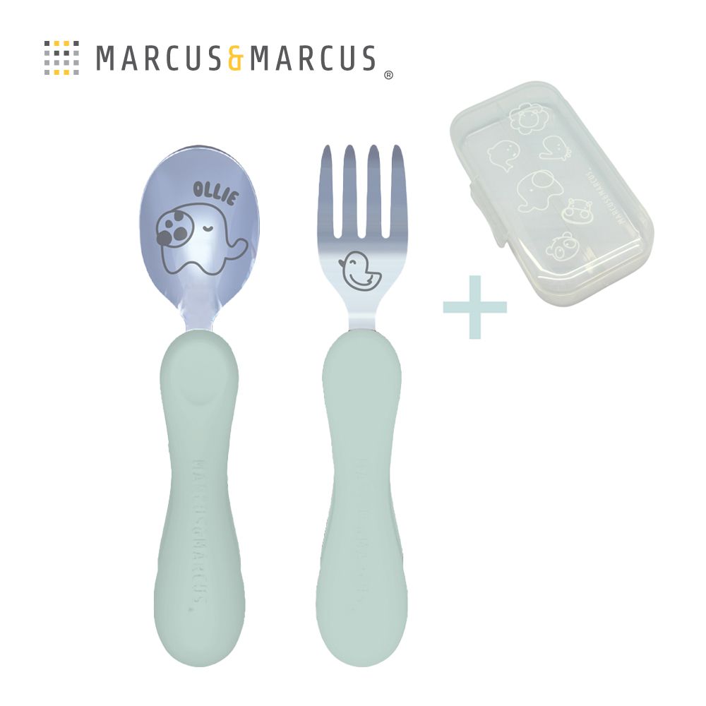 兒童防滑易握學習叉匙組含盒-粉彩大象