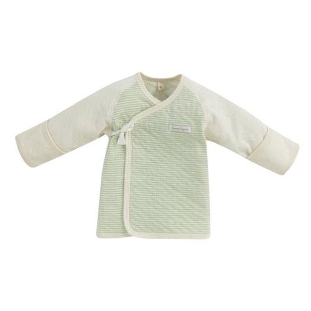 日本 Combi - 經典條紋系列-有機棉反折袖肚衣-秋冬款-粉綠