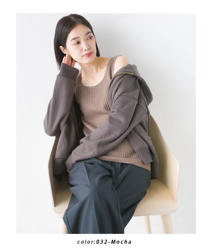 日本 OMNES - 直羅紋圓領無袖背心/內搭-卡其