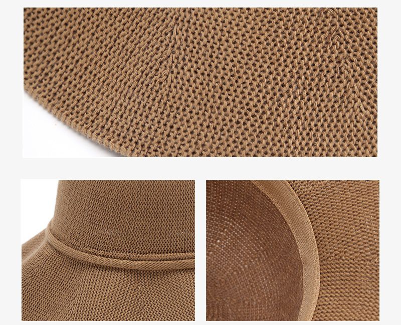 透氣可折疊遮陽棉纱草帽-綁繩蝴蝶結-米色 (56-58cm)