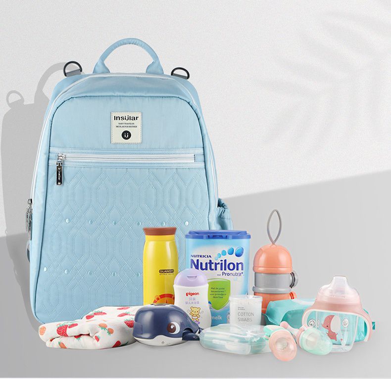 insular - 大開口防潑水菱形紋媽媽包-黑色 (30x18x40cm)