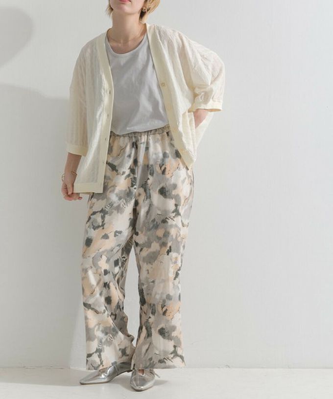 日本 le colis - [人氣款]柔和季節感印花輕盈寬褲-暈染-灰卡其