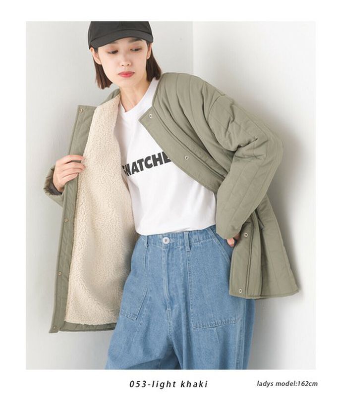 日本 OMNES - 內毛絨率性無領外套/保暖夾克-象牙白