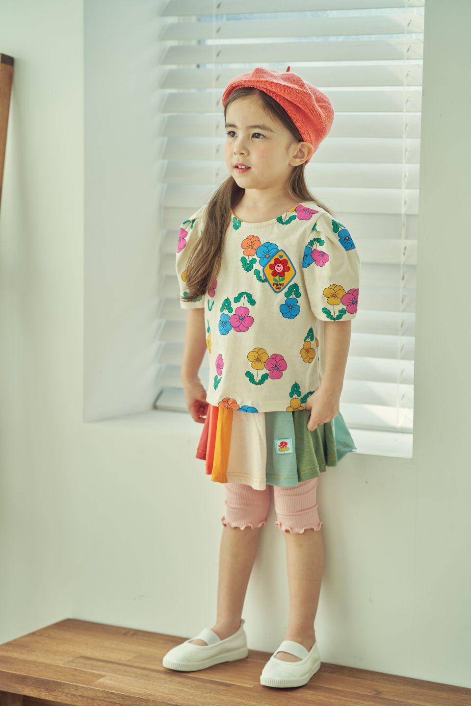 韓國 Mimico - 七彩拼接傘狀褲裙-粉紅