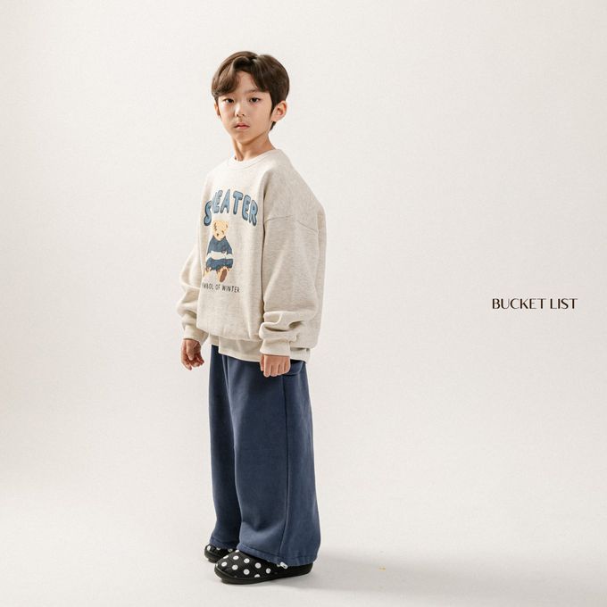 韓國 BUCKET LIST - (內磨毛)泰迪熊熊印長袖大學T-燕麥