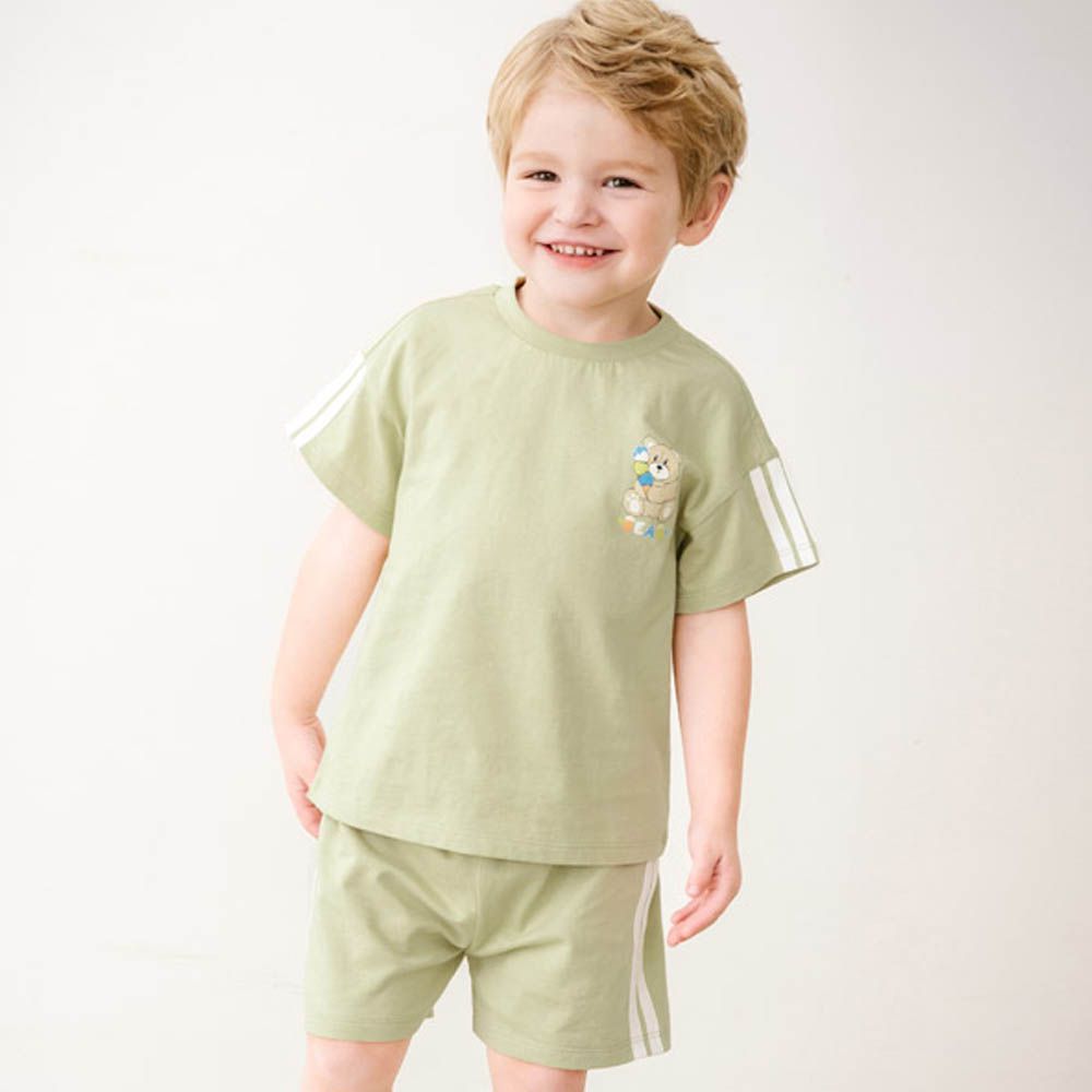 迷你小熊冰淇淋運動風短袖套裝-淡軍綠