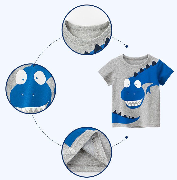 純棉短袖上衣-逗趣恐龍-花灰色