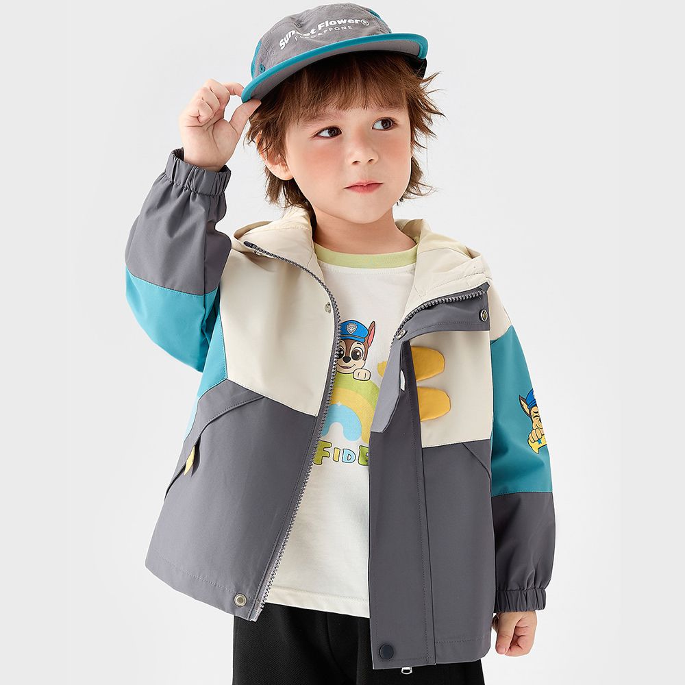 卡通汪汪隊立體造型防風防水外套-卡通人物阿奇-拼色灰