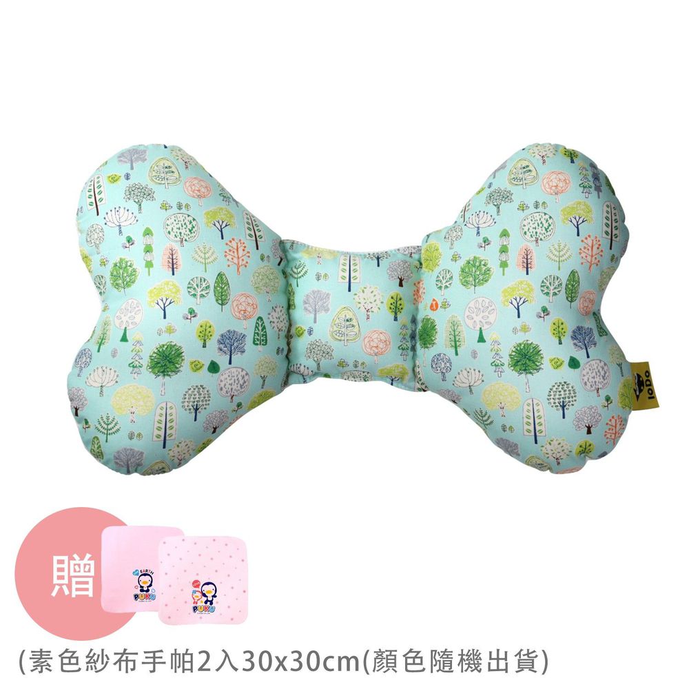 PUKU 藍色企鵝 - LoDo 透氣樂豆枕/護頸枕-森林公園-買贈紗布手帕-顏色隨機出貨x2條入