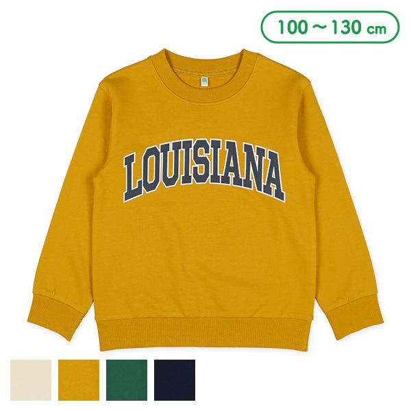 日本西松屋 - 裏毛圓領印花長袖上衣-LOUISIANA-芥黃