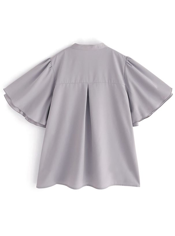 日本 GRL - 簡約立領層次短袖襯衫-藍灰 (F)